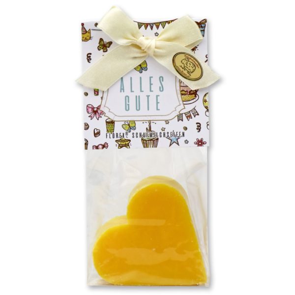 Schafmilchseife Herz groß 85g in Cello "Alles Gute", Honig