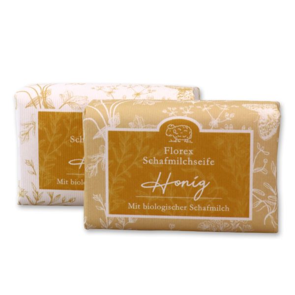 Schafmilchseife eckig 100g "Florentine" im gerillten Papier, Honig